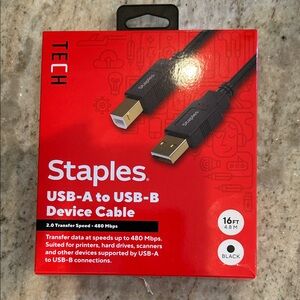 Staples USB-A to USB-B Device Cable - Black, 16ft
